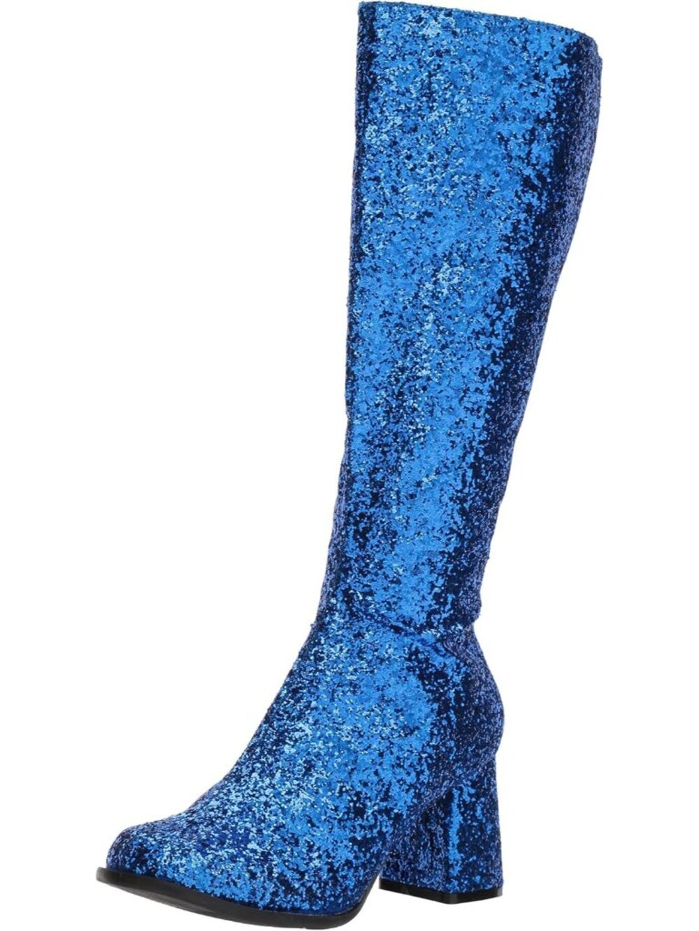 🆕Women's Dark Blue Glitter Gogo Boots 60s 70s Disco Block Heel Shoes